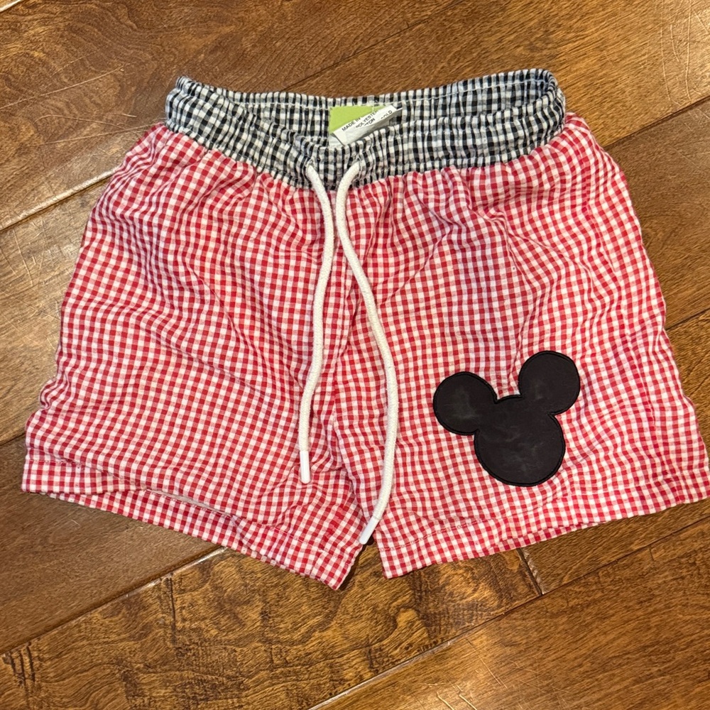 Kids Red Gingham Shorts with Black Mouse Design